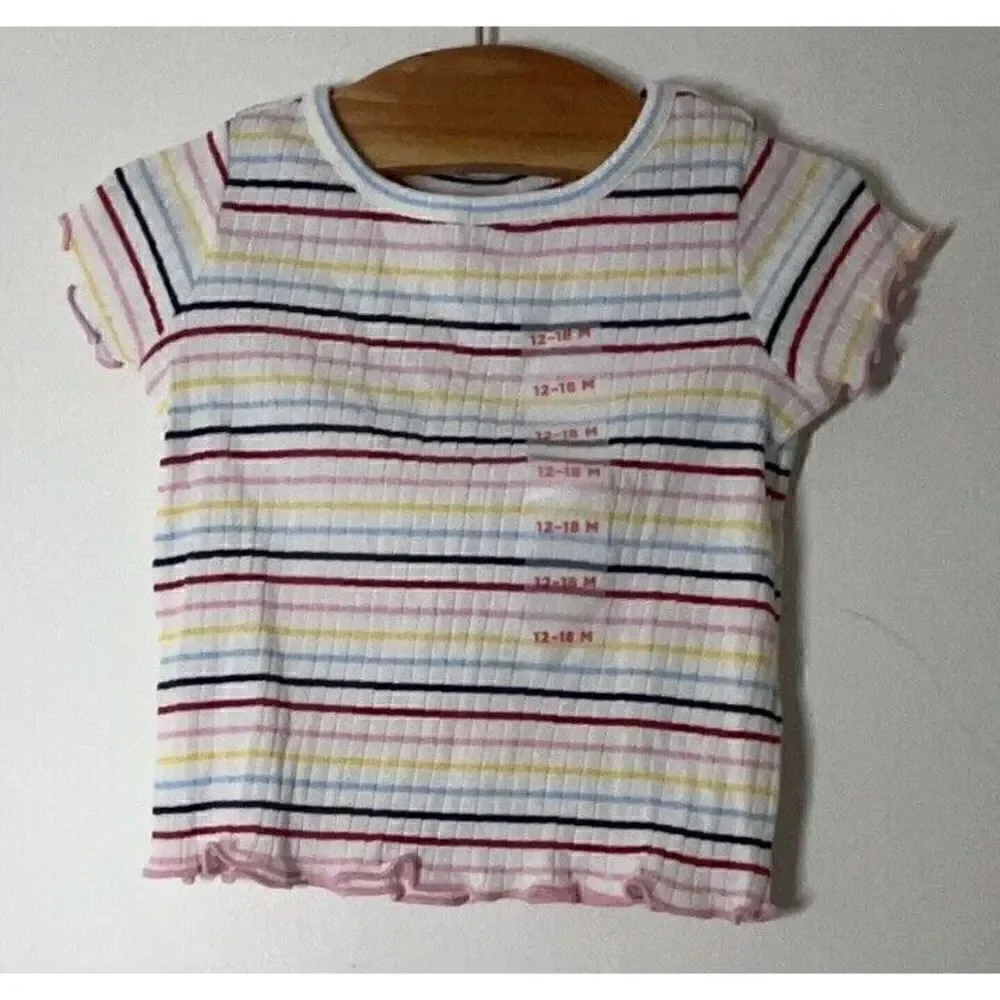 Old Navy 12-18 Months Ribbed Raibnbow Striped Flutter Sleeve Baby Girl Top